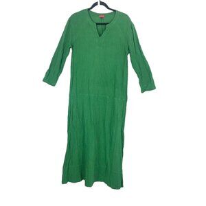 Pietsie Tangier Gauze Cotton  V Neck  Caftan Maxi Dress Green M